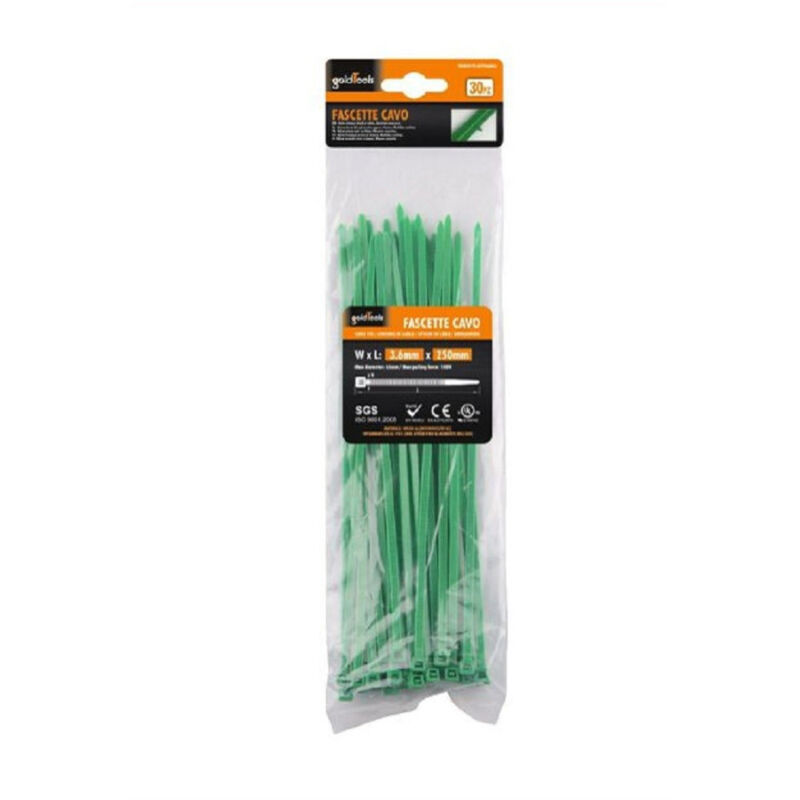 foto del prodotto kaela set 30pz fascette cavi cavo verde stringenti in plastica nylon 3.6 x 250mm 92396 