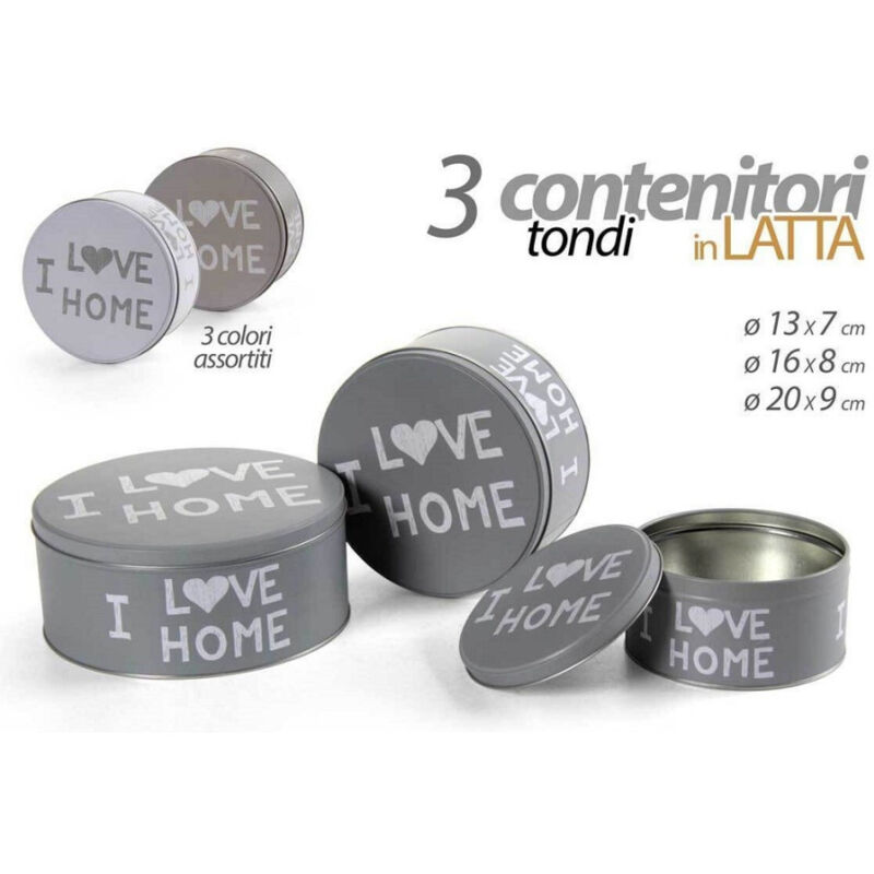 foto del prodotto kaela set 3pz contenitori in latta barattolo cucina tondo assortiti i love home 710513 