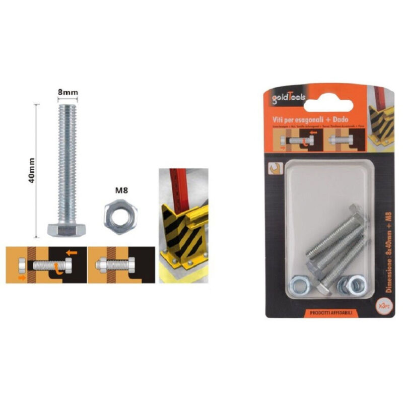 foto del prodotto kaela set 3pz vite viti per esterno a testa esagonali 8 x 40 mm con dadi dado m8 90921 