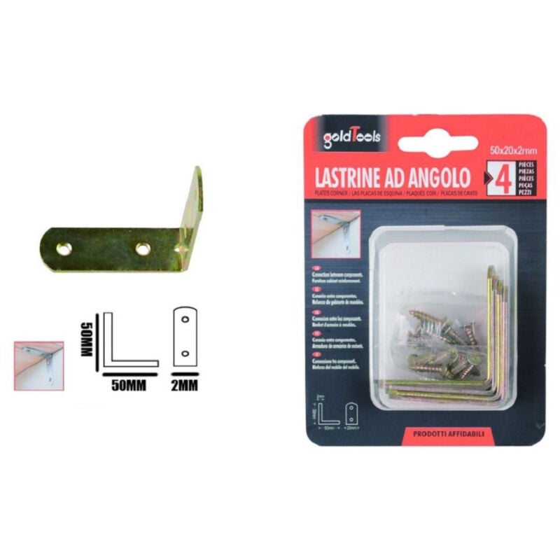 foto del prodotto kaela set 4 pz lastrina lastrine ad angolo forma l 50x20x2mm con viti per mobili 91218 