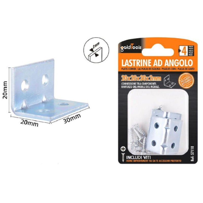 foto del prodotto kaela set 4 pz lastrine lastrina ad angolo angolare 20x20x30x2mm con viti mobili 57118 