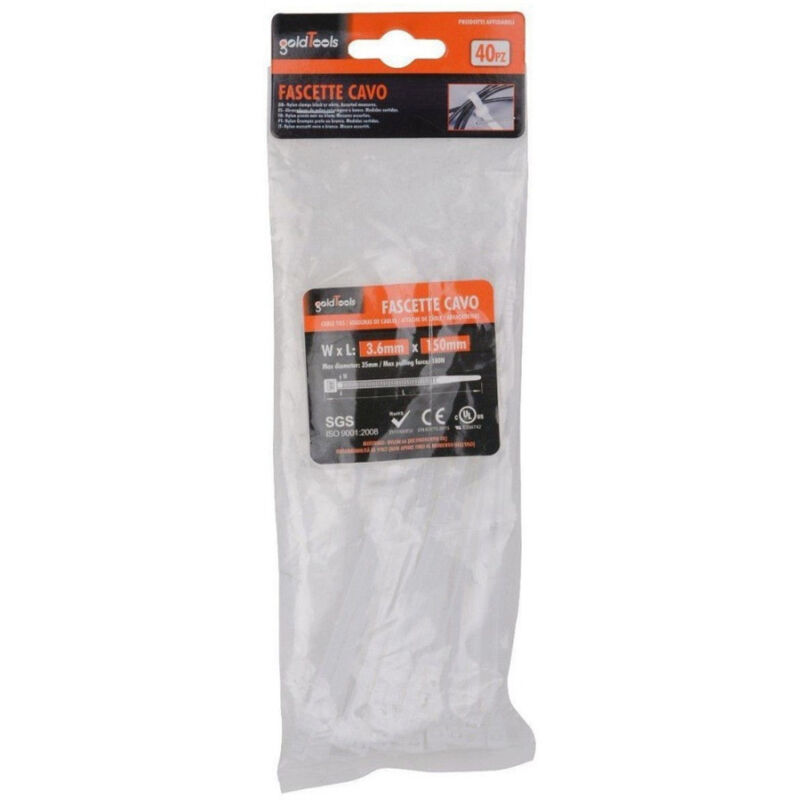 foto del prodotto kaela set 40 pz fascette cavi cavo bianco stringenti in plastica nylon 3.6x150mm 92365 