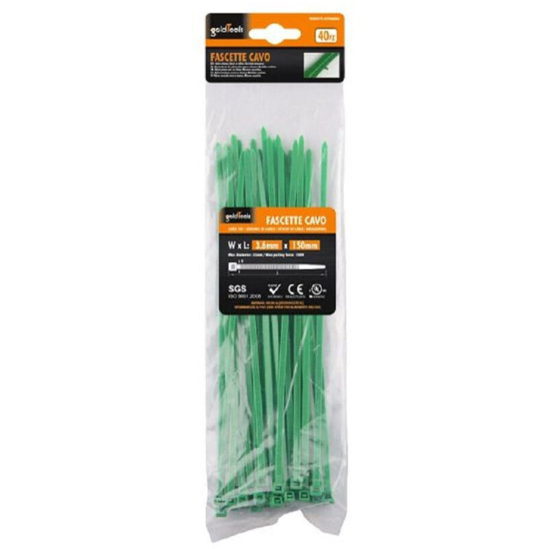 foto del prodotto kaela set 40 pz fascette cavi cavo verde stringenti in plastica nylon 3.6x150mm 92394 