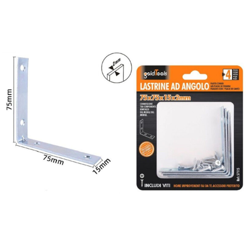 foto del prodotto kaela set 4pz lastrine ad angolo lastrina angolare 75x75x15x2 mm con viti mobili 57115 