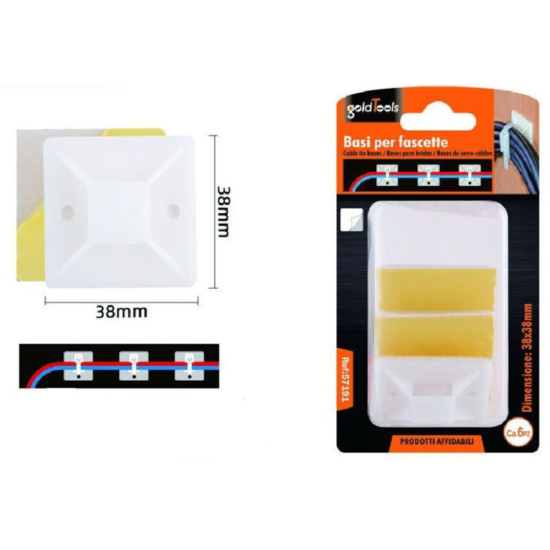foto del prodotto kaela set 6 pezzi basi per fissaggio fascette supporto adesivo passante 38x38mm 57191 