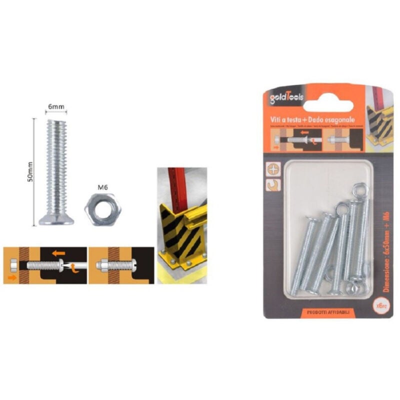 foto del prodotto kaela set 6 pezzi viti vite testa a croce piatta 6 x 50 mm con dado esagonale m6 90946 