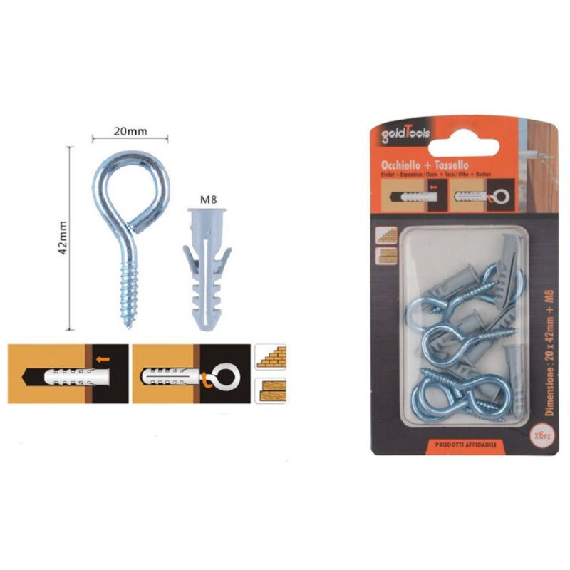 foto del prodotto kaela set 6 pz vite a occhiello chiuso 20x42mm tasselli con alette tassello m8 90727 