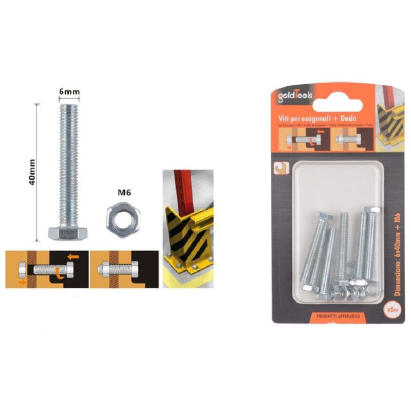 foto del prodotto kaela set 6 pz vite viti per esterno a testa esagonali 6x40 mm con dadi dado m6 90917 