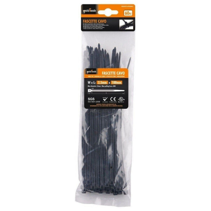 foto del prodotto kaela set 60 pz fascette cavi cavo nero stringenti in plastica nylon 2.5x100 mm 92379 