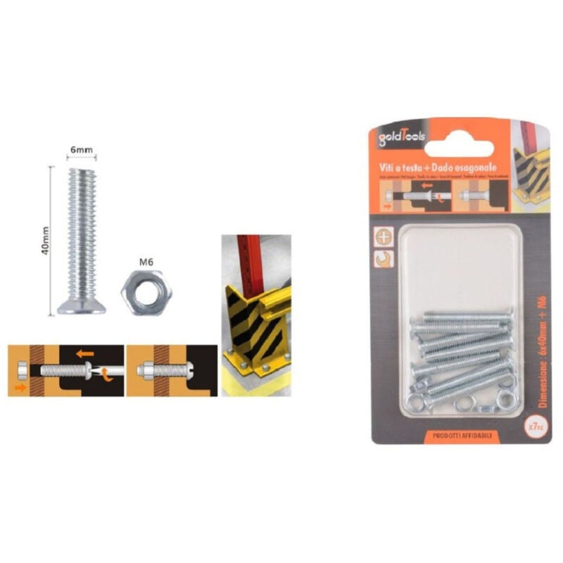 foto del prodotto kaela set 7 pezzi viti vite testa a croce piatta 6 x 40 mm con dado esagonale m6 90945 