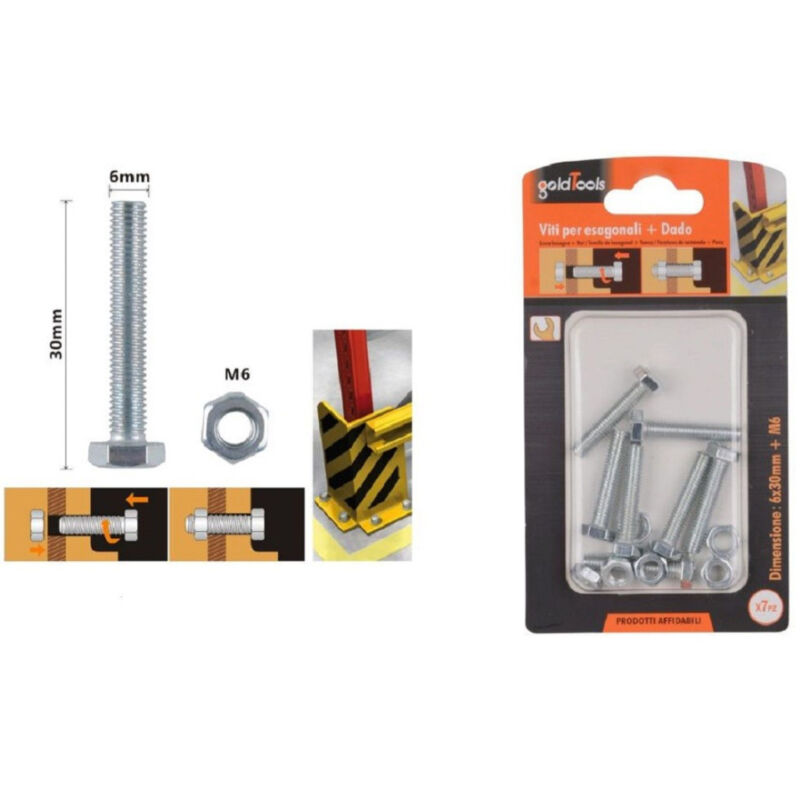 foto del prodotto kaela set 7pz vite viti per esterno a testa esagonali 6 x 30 mm con dadi dado m6 90916 