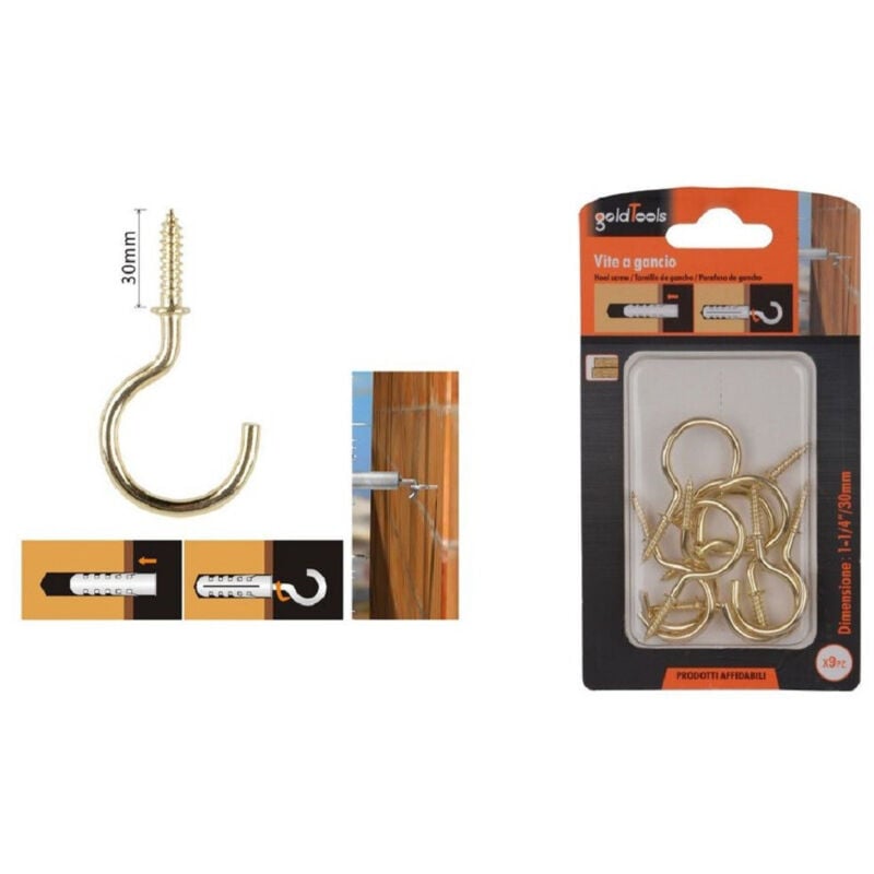 foto del prodotto kaela set 9 pezzi vite a gancio 1 1 4 30mm viti autofilettanti dorate per legno 90806 