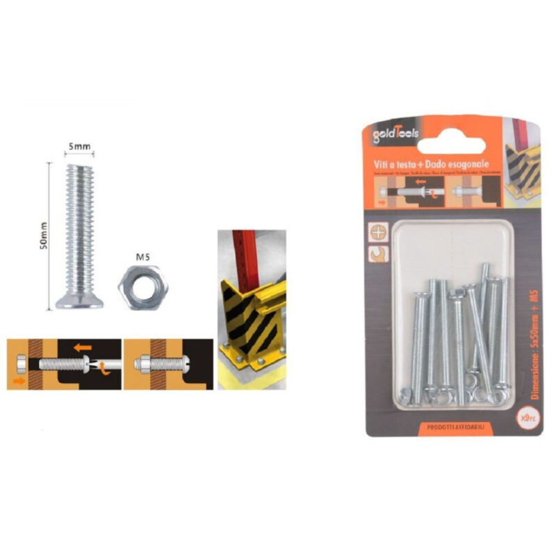 foto del prodotto kaela set 9 pezzi viti vite testa a croce piatta 5 x 50 mm con dado esagonale m5 90942 