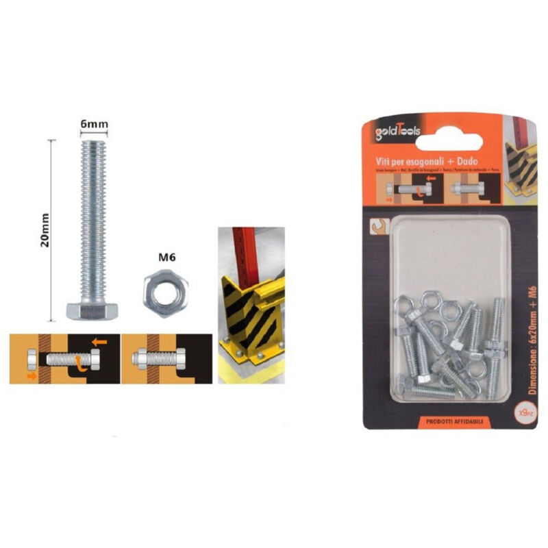 foto del prodotto kaela set 9 pz vite viti per esterno a testa esagonali 6 x 20mm con dadi dado m6 90915 
