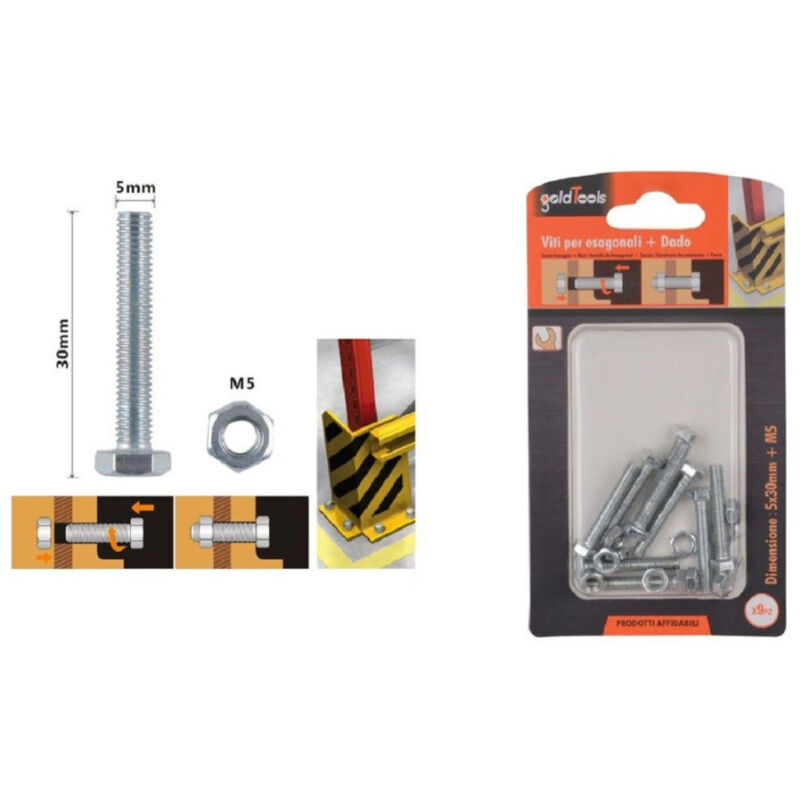 foto del prodotto kaela set 9pz vite viti per esterno a testa esagonali 5 x 30 mm con dadi dado m5 90911 