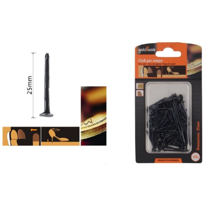 foto del prodotto kaela set confezione 60 gr chiodi per scarpe 25mm neri per riparazioni calzolaio 90891 