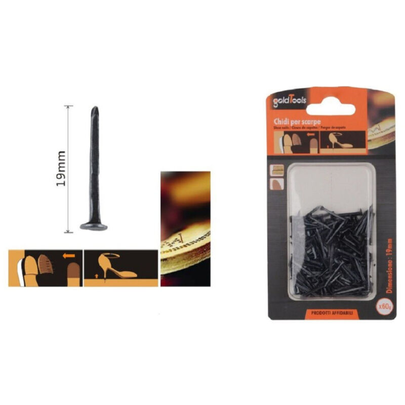 foto del prodotto kaela set confezione 60gr chiodi per scarpe 19mm neri per riparazioni calzolaio 90889 
