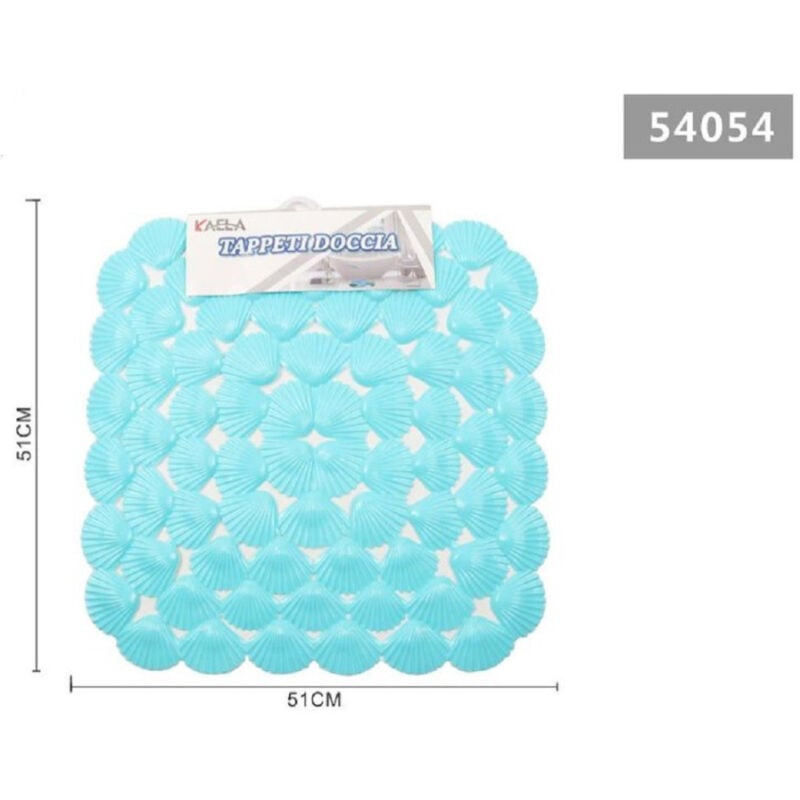foto del prodotto kaela tappeto antiscivolo quadrato conchiglie azzurro vasca bagno doccia 51x51cm 54054 