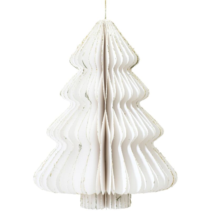 foto del prodotto kaemingk alberello di natale bianco in carta con glitter, decorazione natalizia 8 cm