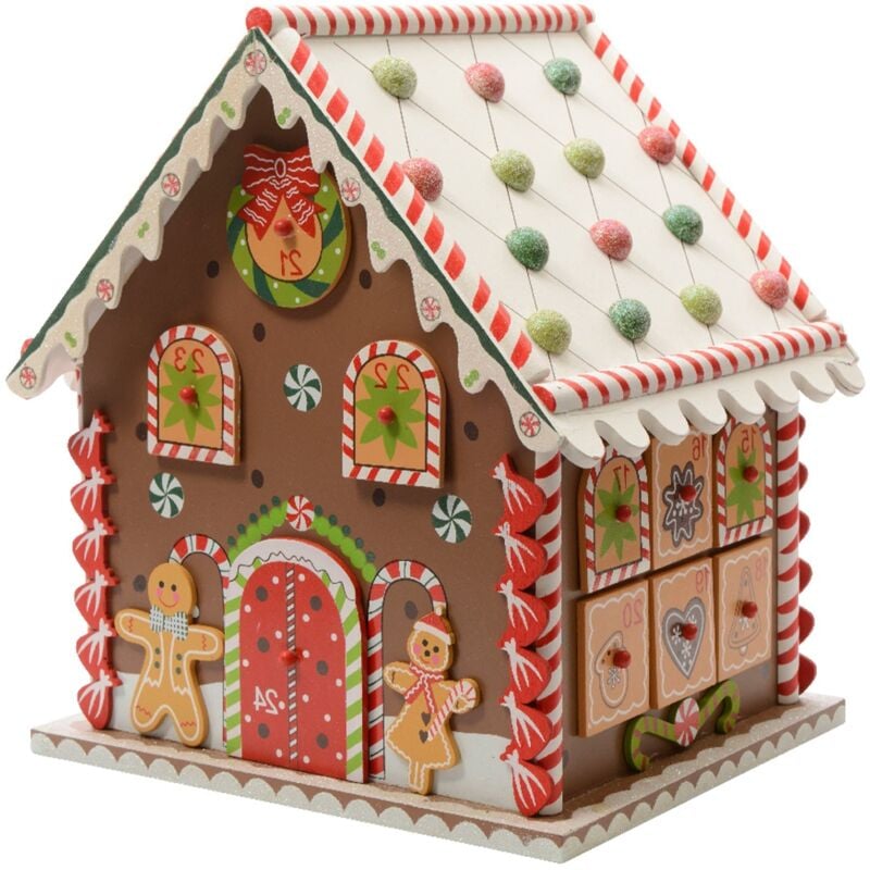 foto del prodotto kaemingk calendario dell avvento casa pan di zenzero in legno mdf da 27 cm