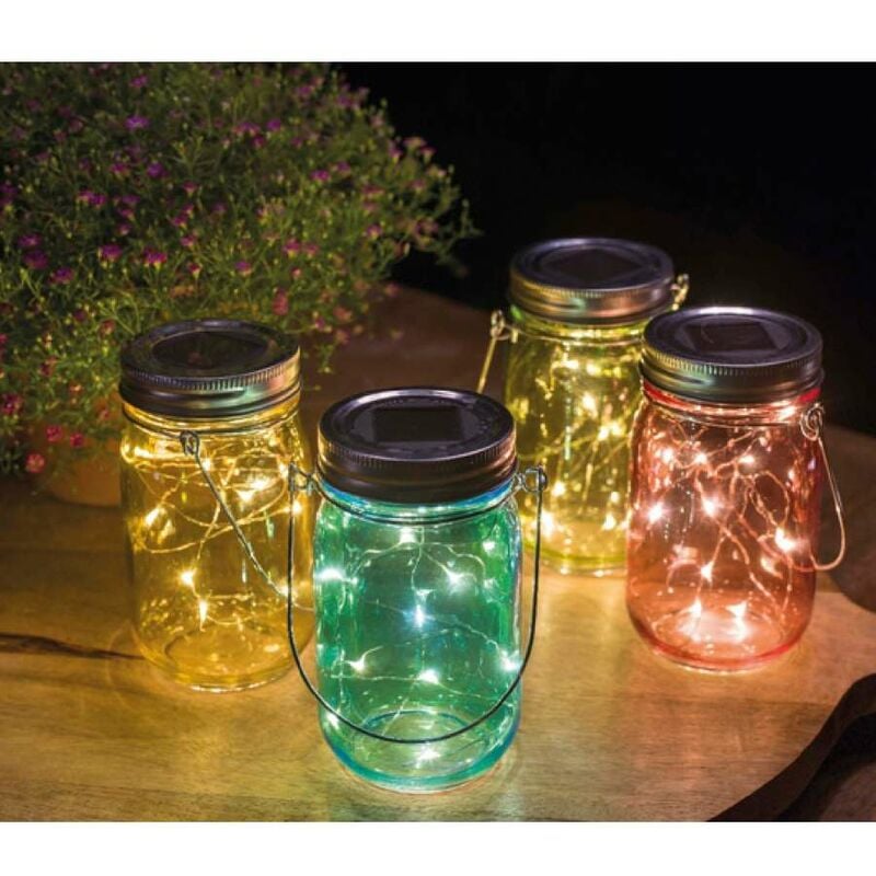foto del prodotto kaemingk lanterna solare vetro colorato giallo verde rosa blu 8x14 cm