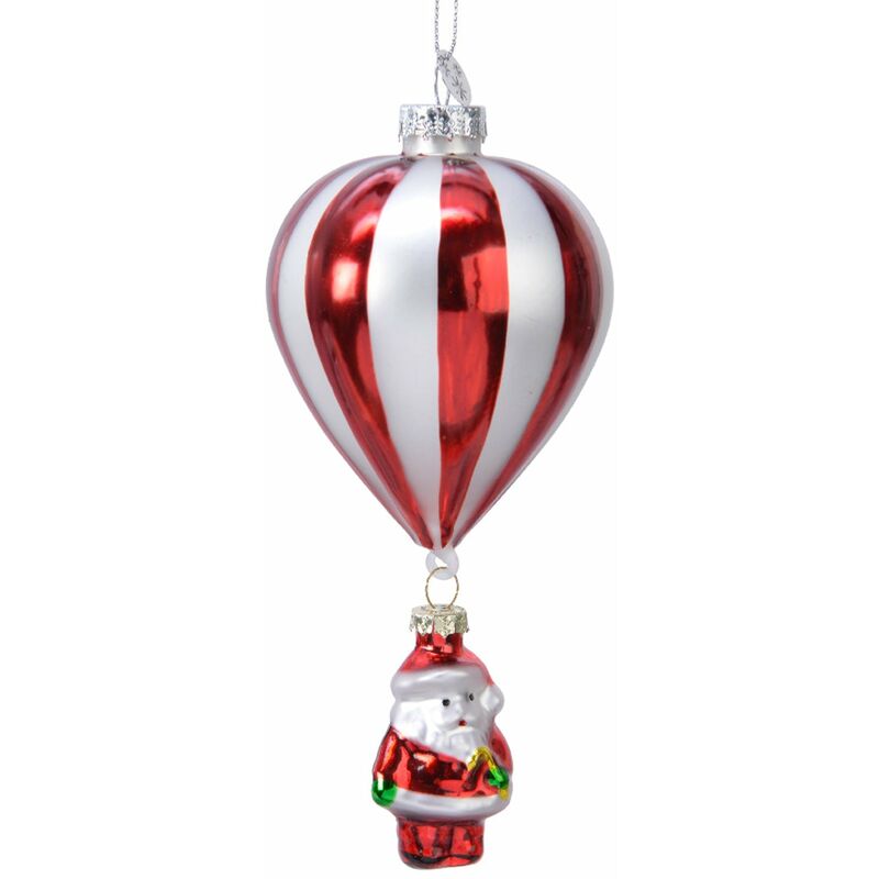foto del prodotto kaemingk pendente per albero di natale in vetro babbo natale con mongolfiera da 15 cm