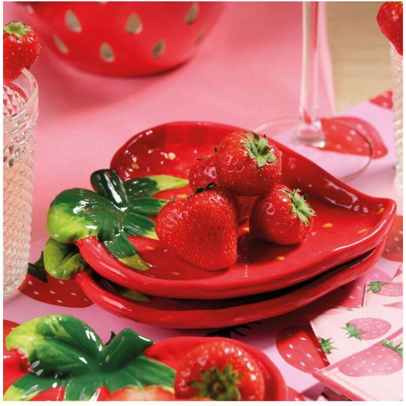 foto del prodotto kaemingk piatto fragola rosso verde 17x14.5 cm