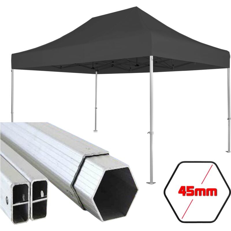 foto del prodotto kalisse gazebo 3x4,5 m nero pieghevole alluminio portatile estendibile richiudibile estensibile acciaio per fiere eventi stand chiosco tenda