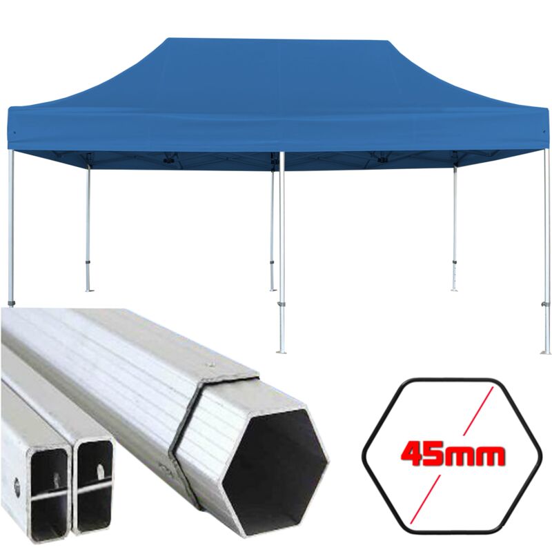 foto del prodotto kalisse gazebo 3x6 m blu pieghevole alluminio portatile estendibile richiudibile estensibile acciaio per fiere eventi stand chiosco tenda tendone