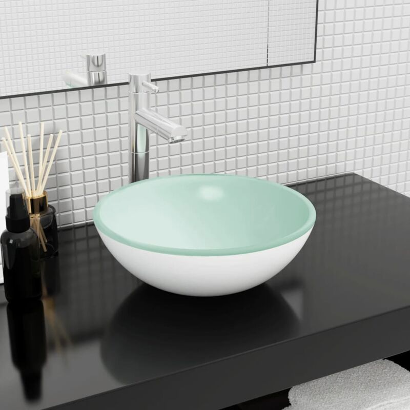 foto del prodotto kalisse lavabo da appoggio lavandino bagno in vetro temperato 35x12 cm bianco bv830010 bonnevie