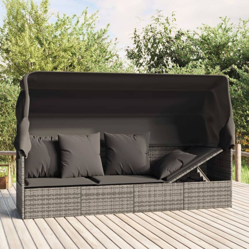 foto del prodotto kalisse vidaxl lettino prendisole esterno tetto e cuscini grigio polyrattan