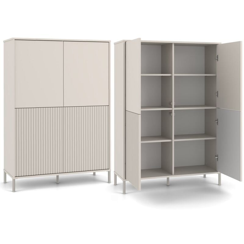 foto del prodotto kamaro armadio moderno 8 ripiani e 4 porte 147,5x103,5x40 cm mobile contenitore beige cachemire