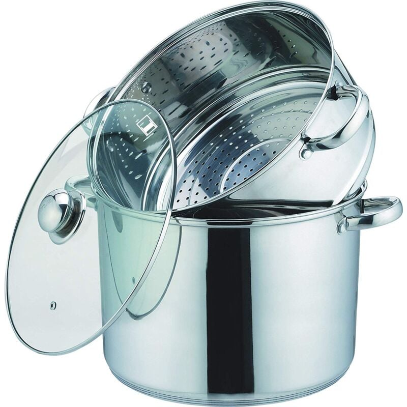 foto del prodotto kamberg 0008073 couscoussiera, vaporiera, casseruola 3 in 1, diametro 28 cm, 12 litri, acciaio inox, coperchio in vetro, compatibile con tutti i
