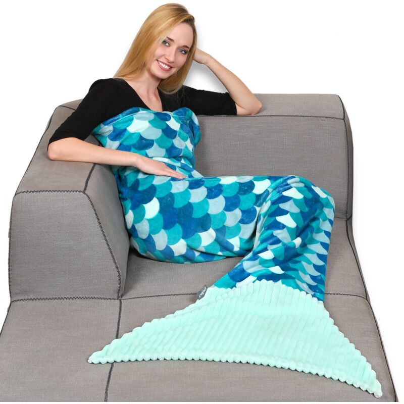 foto del prodotto kanguru coperta coda da sirena, soffice plaid in pile per divano o letto, sacco a pelo per adulti, lunga 200 cm, idea per regalo donna natale o