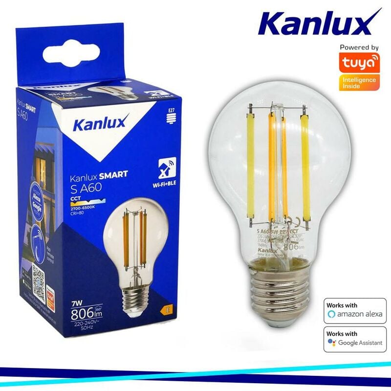 foto del prodotto kanlux ampola led smart e27 27 7w bianco cct controllo wifi bluetooth