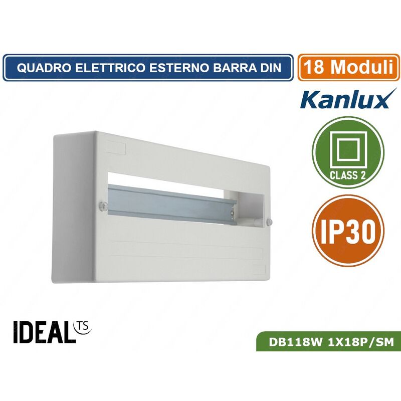 foto del prodotto kanlux centralino quadro elettrico su guida din 18 moduli montaggio a muro classe 2 ip30