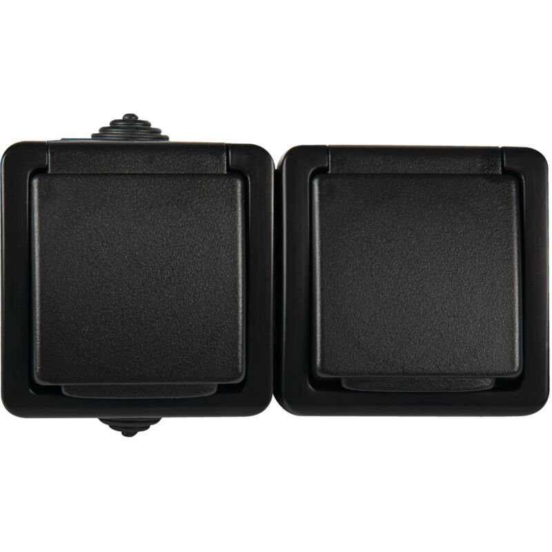 foto del prodotto kanlux porta doppia ip54 2x16a sicurezza per bambini nera tekno