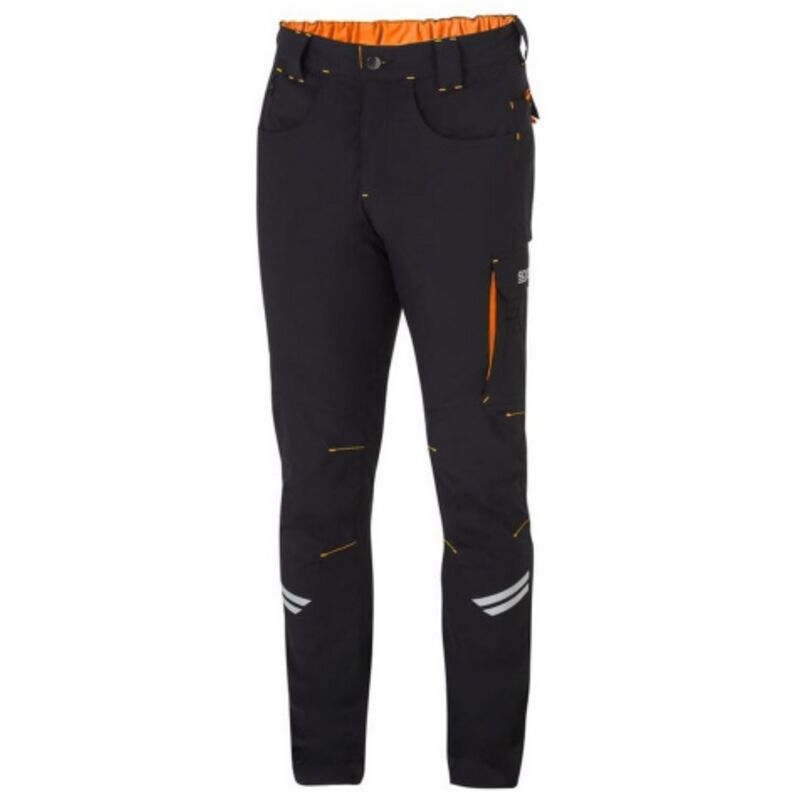 foto del prodotto kansas tech light trousers pantaloni tecnici leggeri da lavoro da uomo tg s nero/arancio fluo in nylon con inserti di rinforzo sulle ginocchia nero +