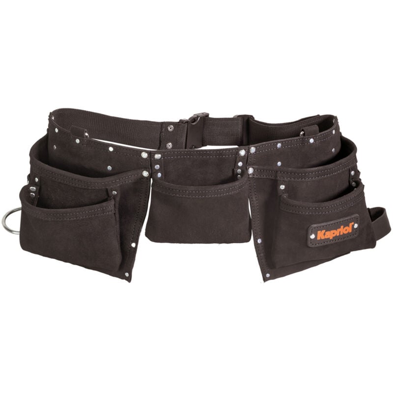 foto del prodotto kapriol borsa porta utensili da carpentiere 8 tasche in cuoio tinto nero