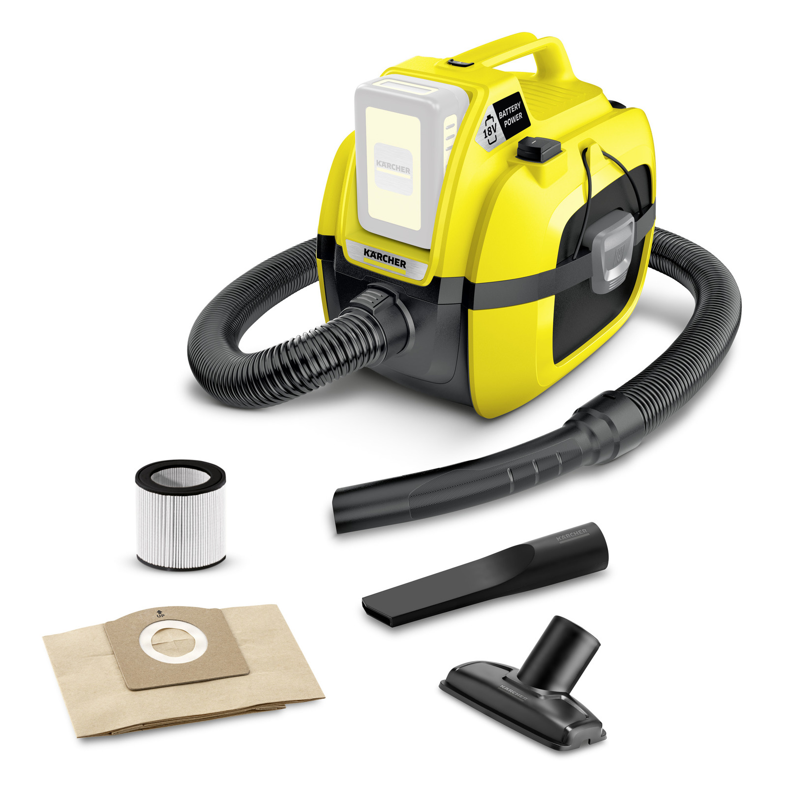 foto del prodotto karcher bidone aspiratutto solido liquidi a batteria wd 1 battery potenza allacciata 250 w capacit vano raccolta 7 l materiale vano di raccolta plastica