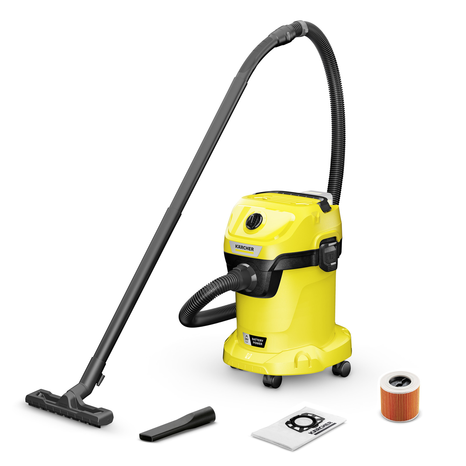 foto del prodotto karcher bidone aspiratutto solido liquidi a batteria wd 3 18 v 17 20 potenza allacciata 270 w capacit vano raccolta 17 l materiale vano di raccolta plastica