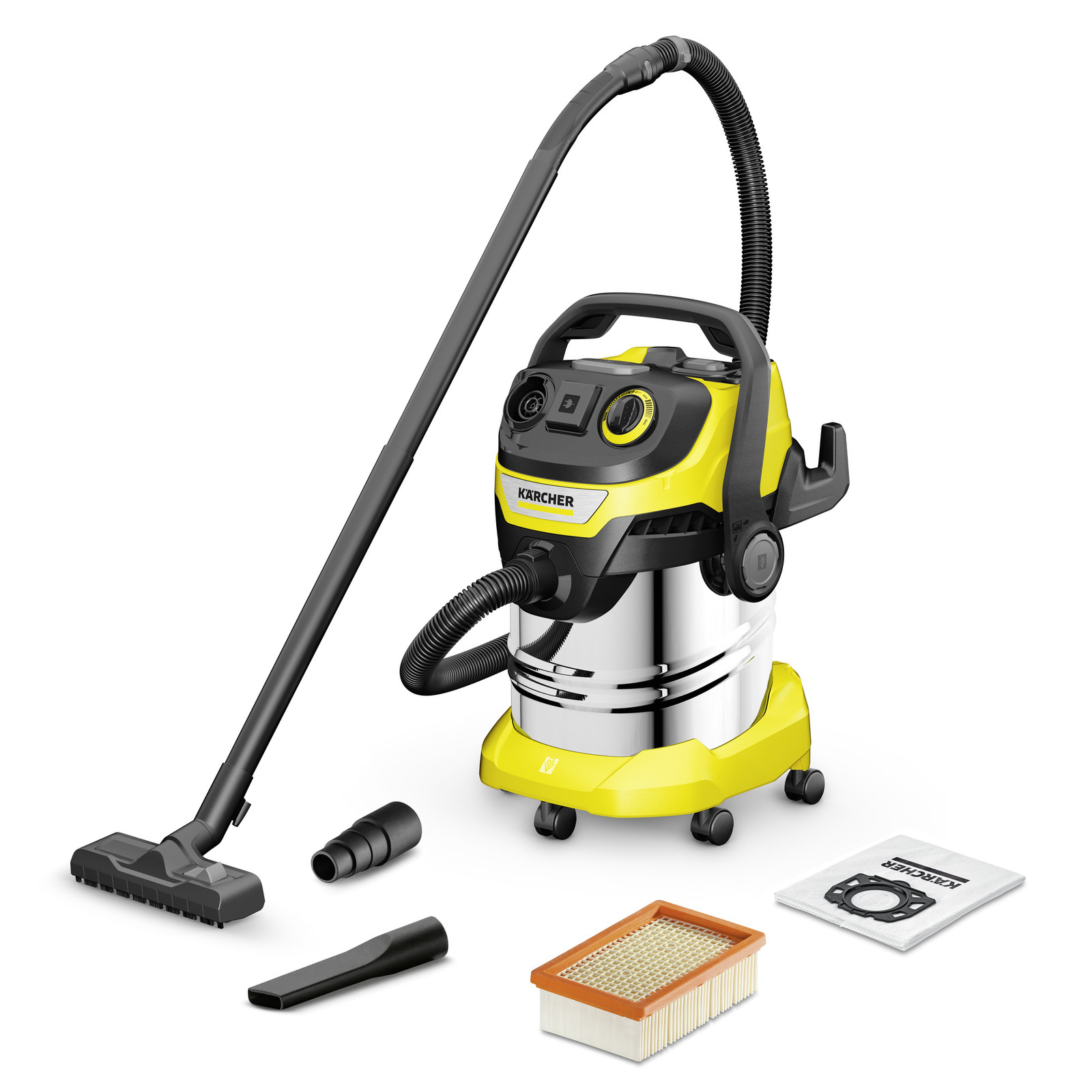 foto del prodotto karcher bidone aspiratutto solido liquidi wd 5 p s v-25 5 22 - potenza allacciata 1100 w - capacità vano raccolta 25 l - materiale vano di raccolta acciaio inox