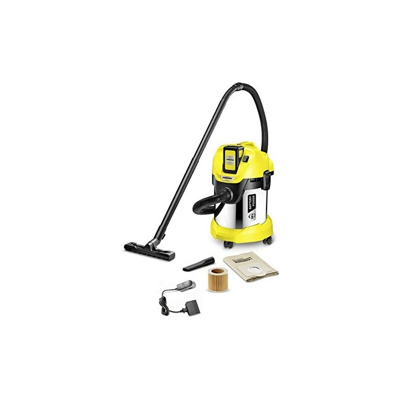foto del prodotto karcher k rcher aspirapolvere multiuso wd 3 batterie premium set, 17 litri, con batteria e senza controllo di accensione, metallo, nero giallo,