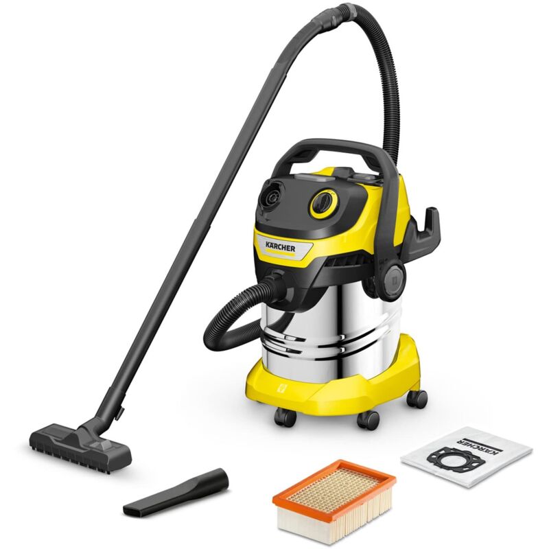 foto del prodotto karcher k rcher aspiratore solidi liquidi wd 5 s v 25 5 22, 1100 w, contenitore in acciaio inox 25 l, tubo di aspirazione 2,2 m, funzione