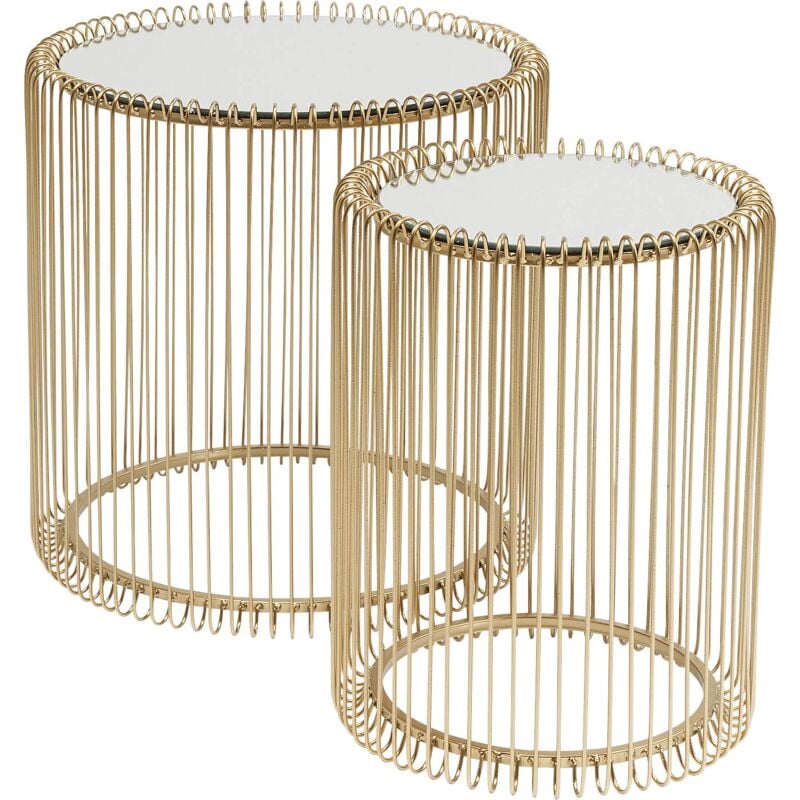 foto del prodotto kare design tavolino d appoggio wire brass, oro, vetro, set da 2 pz, dimensioni tavolino grande 39x45x44cm tavolino piccolo 27x42x33cm,
