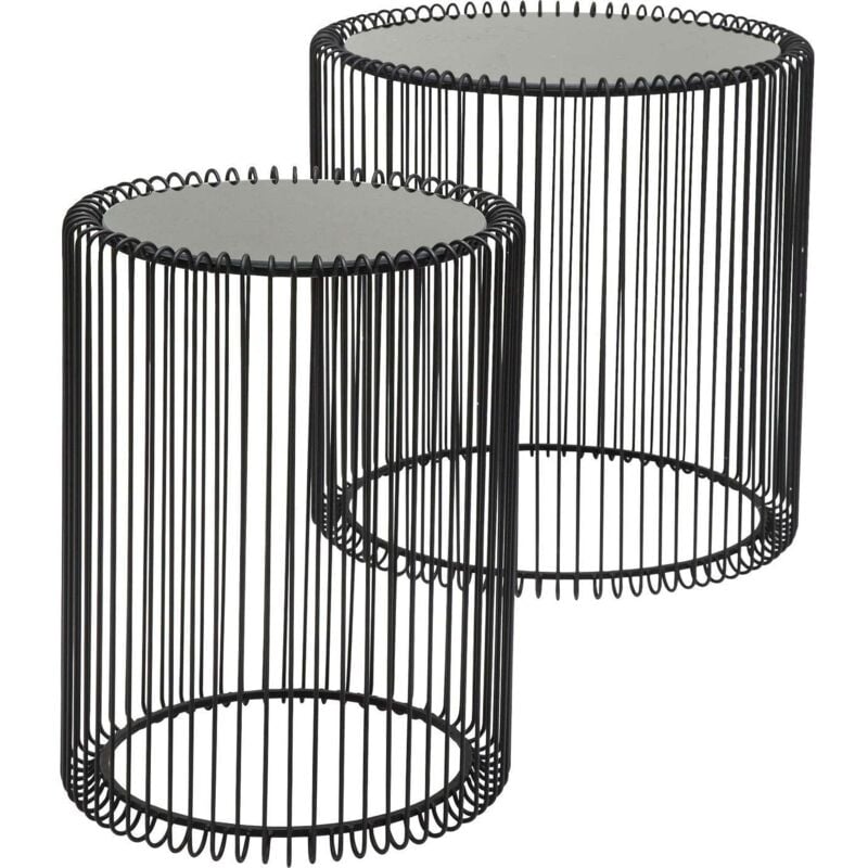 foto del prodotto kare design tavolino d appoggio wire nero, set da 2 pz, dimensioni differenti, grande di 39, quello piccolo 27cm, vetro, cesta d acciaio