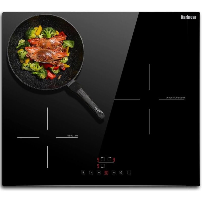 foto del prodotto karinear piano cottura a induzione 3 fuochi, 5200w piano cottura elettrico incasso con controllo toccare, 60cm piastra a induzione 3 zone con