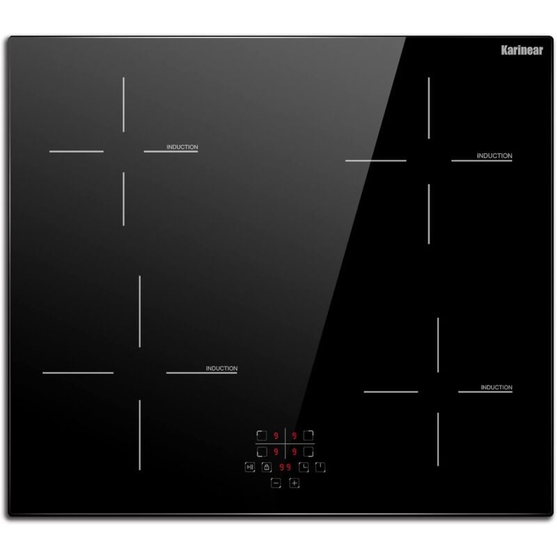 foto del prodotto karinear piano cottura induzione 4 fuochi, 60cm piano cottura elettrico incasso di controllo touch, 6600w piastra induzione con timer, blocco