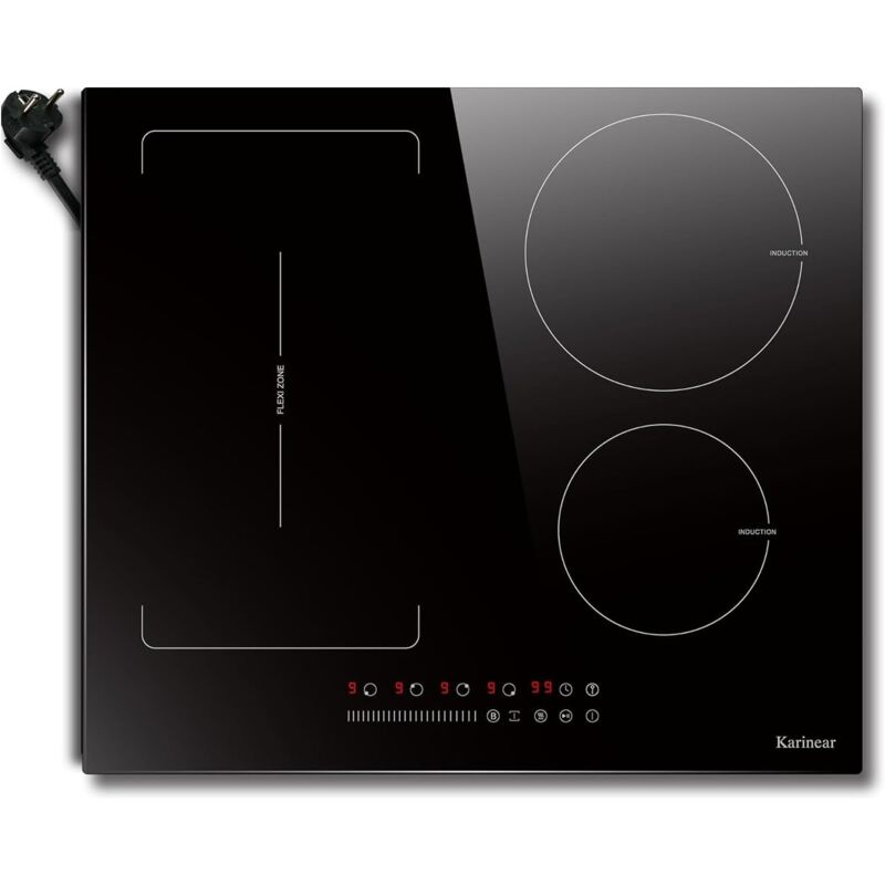 foto del prodotto karinear piano cottura induzione 4 fuochi, 60cm piastra induzione elettrico 3500w con flex zona, piani cottura con spina, 9 power comandi toccare,