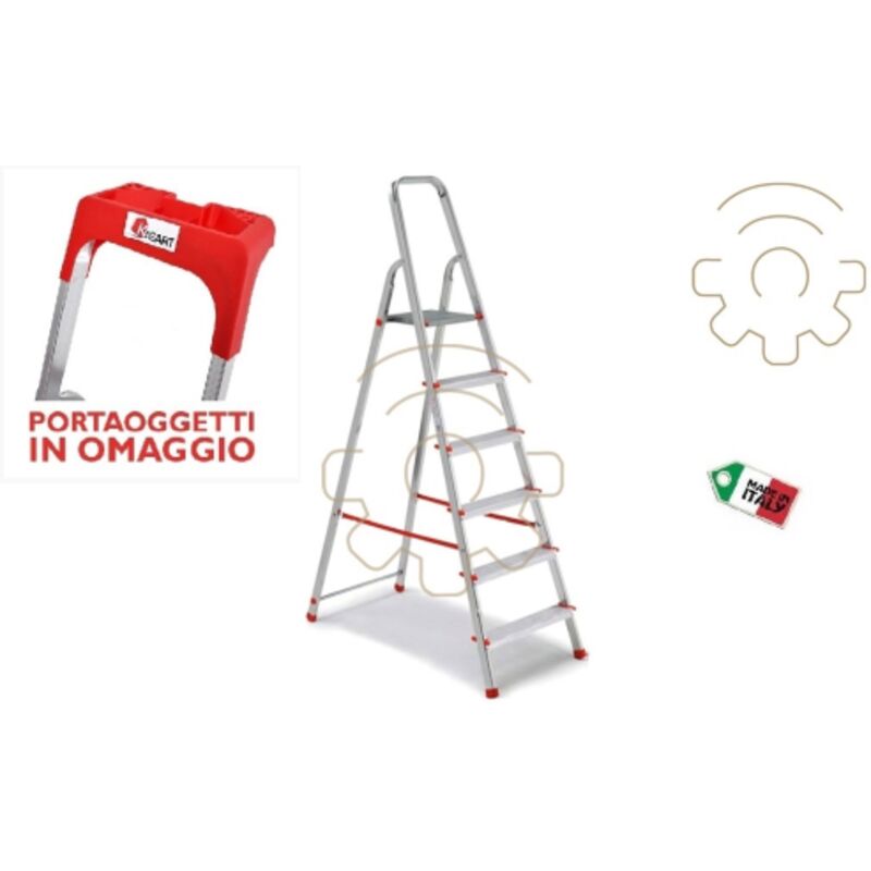 immagine 0 del prodotto kasart scala scaletto per uso domestico con 6 gradini in alluminio portata 150 kg con piano porta oggetti made in italy certificata en 131